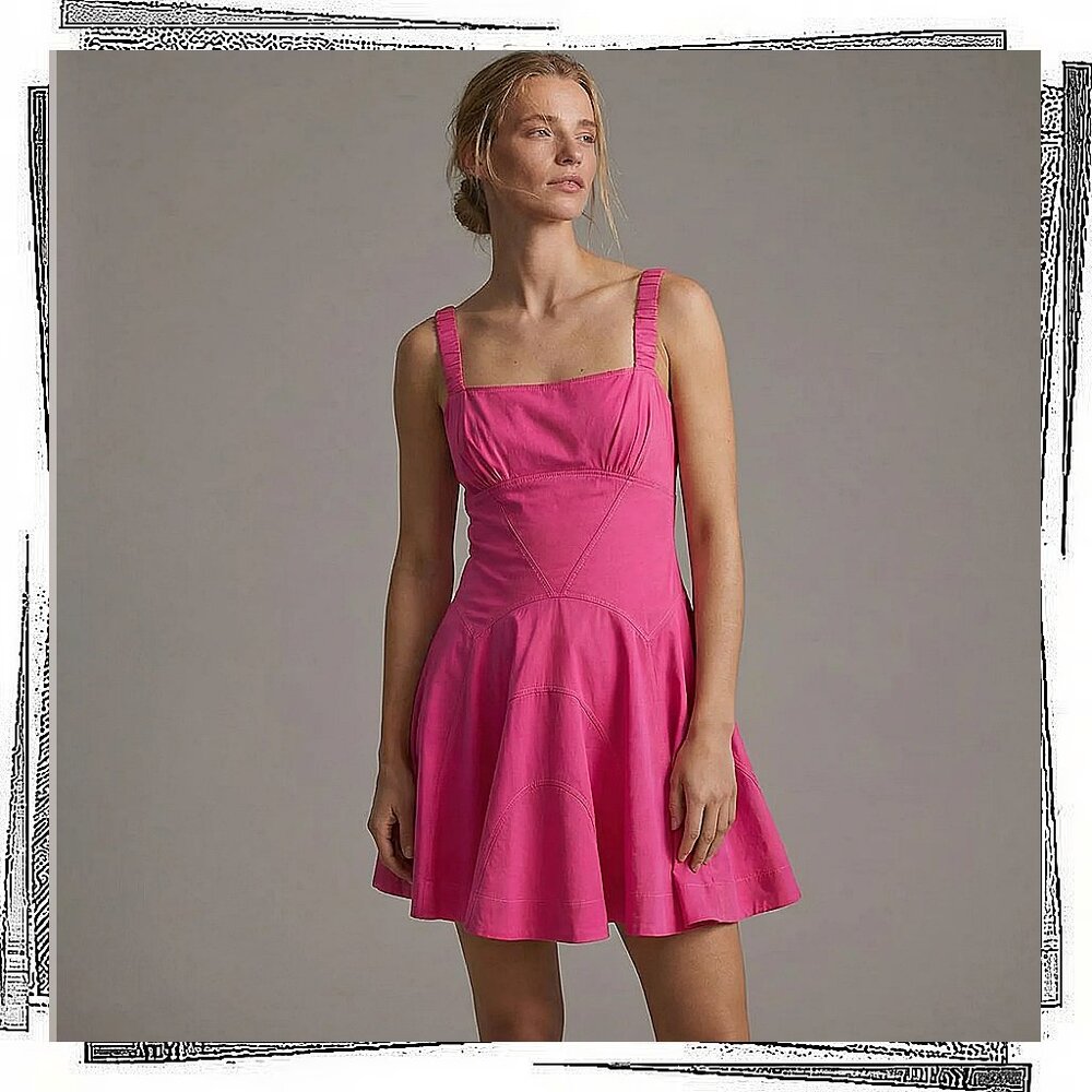 NWT: Pink Square Neck Semi Drop Waist A-Line Mini Dress (S) by Anthropologie - Picture 2 of 7